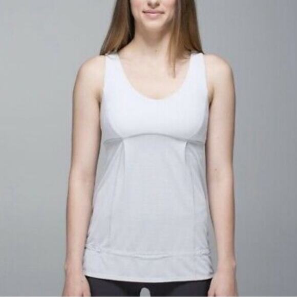 Lululemon Women’s Hustle And Bustle Drawstring Waist White  Gray Tank Top Sz 12 - Picture 11 of 11